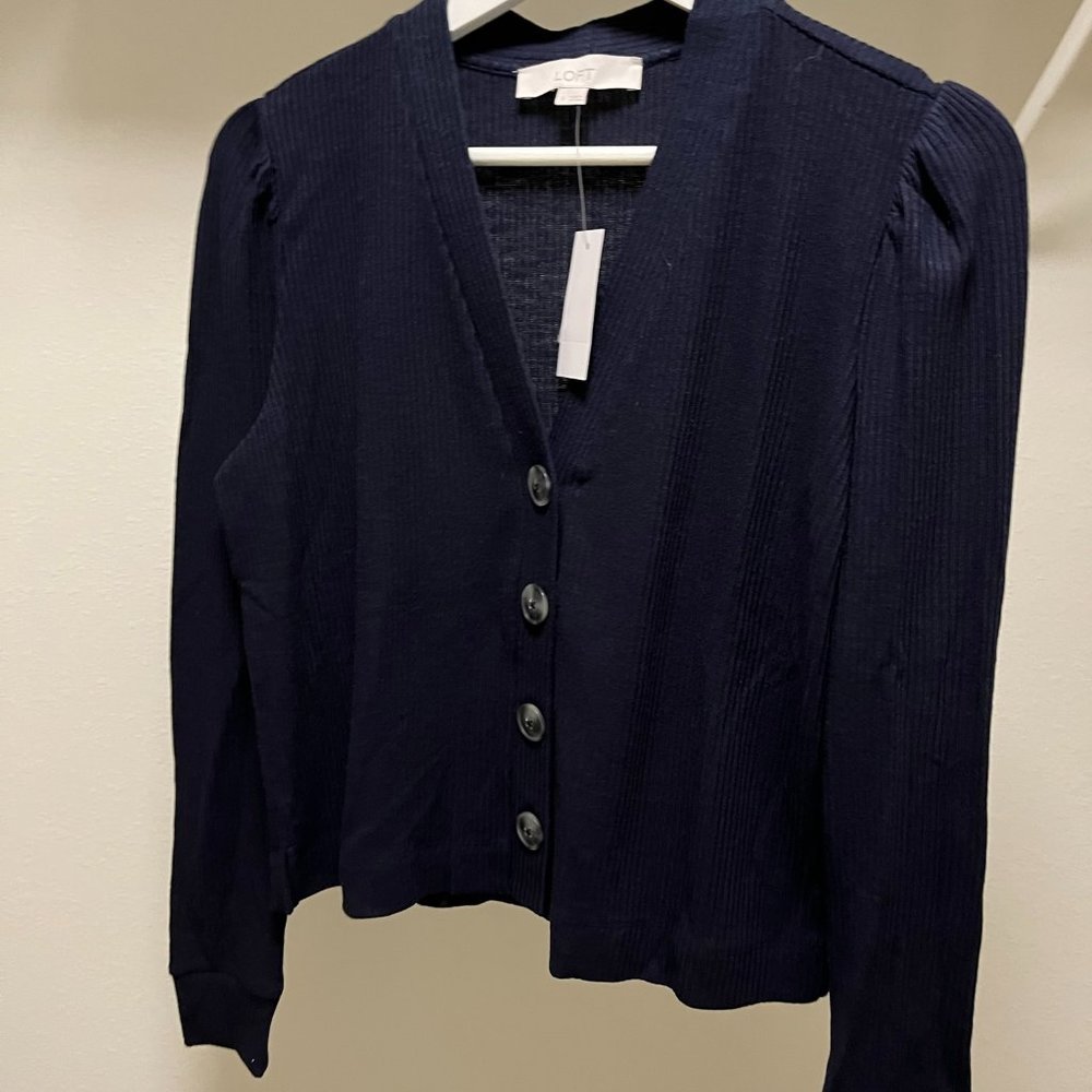 NWT LOFT Cropped Cardigan Top Forever Navy